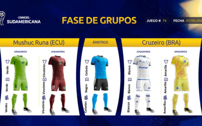 Os uniformes que serão utilizados por Mushuc Runa e Cruzeiro nesta quinta (7)